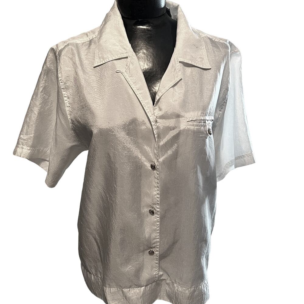 Vintage Ship'n Shore Polyester White Four Button Down Shirt Top Blouse Size 8